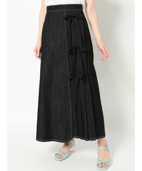 merry jenny（メリージェニー）の「デニムリボンラップスカート（デニムスカート・レディース・ブラック/ブルー・FREE）」の2枚目の写真