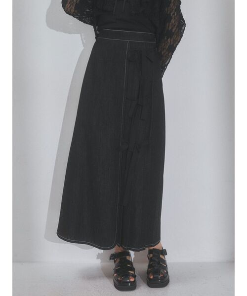 merry jenny（メリージェニー）の「デニムリボンラップスカート（デニムスカート・レディース・ブラック/ブルー・FREE）」の3枚目の写真