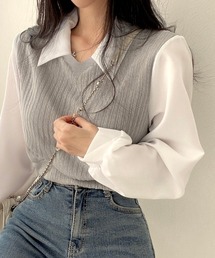 レイヤード風V開きドッキングトップス