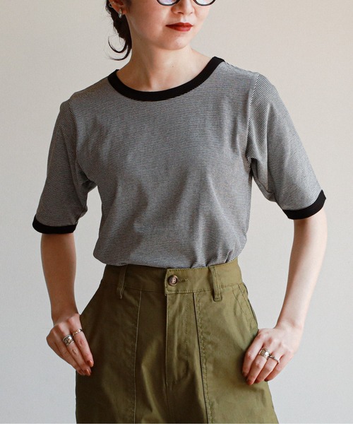 feepur（フェピュール）の「配色パイピング細ボーダーTee（Tシャツ/カットソー・レディース・ブラック/パープル/グリーン/ブルー・MEDIUM）」の15枚目の写真