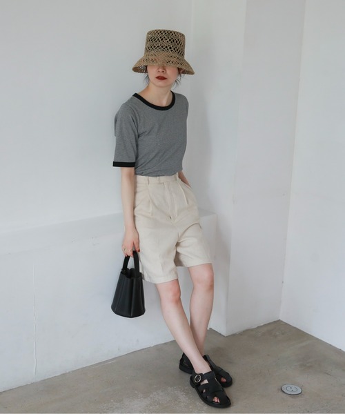 feepur（フェピュール）の「配色パイピング細ボーダーTee（Tシャツ/カットソー・レディース・ブラック/パープル/グリーン/ブルー・MEDIUM）」の5枚目の写真