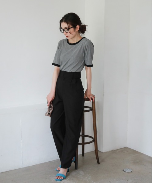 feepur（フェピュール）の「配色パイピング細ボーダーTee（Tシャツ/カットソー・レディース・ブラック/パープル/グリーン/ブルー・MEDIUM）」の17枚目の写真