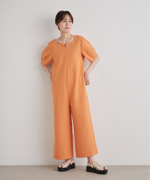 emmi(エミ)の「【emmi atelier】リネン混オールインワン(つなぎ/オールインワン・レディース・アイボリー/オレンジ・0/1)」の7枚目の写真