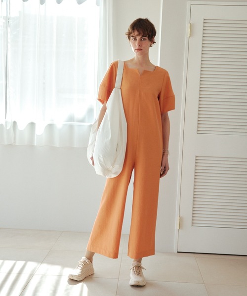 emmi(エミ)の「【emmi atelier】リネン混オールインワン(つなぎ/オールインワン・レディース・アイボリー/オレンジ・0/1)」の6枚目の写真