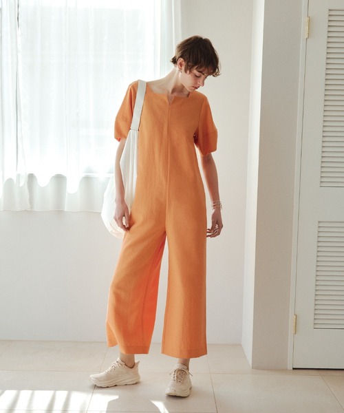 emmi(エミ)の「【emmi atelier】リネン混オールインワン(つなぎ/オールインワン・レディース・アイボリー/オレンジ・0/1)」の3枚目の写真