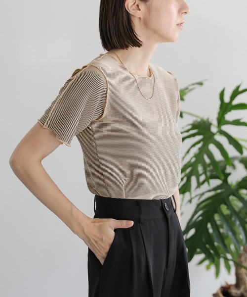 select MOCA（セレクトモカ）の「タックプリーツハーフスリーブトップス（Tシャツ/カットソー・レディース・ベージュ系その他/アイボリー/カーキ・FREE）」の7枚目の写真