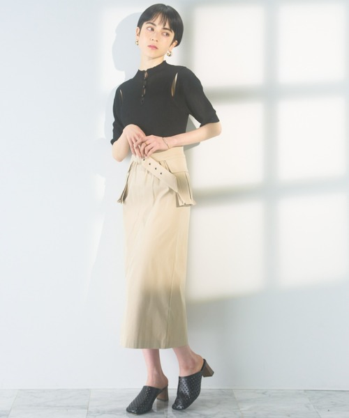 DRWCYS（ドロシーズ）の「ショルダーカットシアーリブニット  shoulder cut sheer rib knit（ニット/セーター・レディース・ライトグリーン/ブラック/ベージュ・FREE）」の4枚目の写真