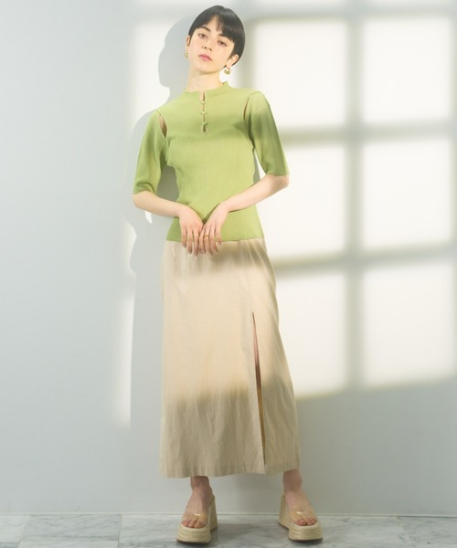 DRWCYS（ドロシーズ）の「ショルダーカットシアーリブニット  shoulder cut sheer rib knit（ニット/セーター・レディース・ライトグリーン/ブラック/ベージュ・FREE）」の9枚目の写真