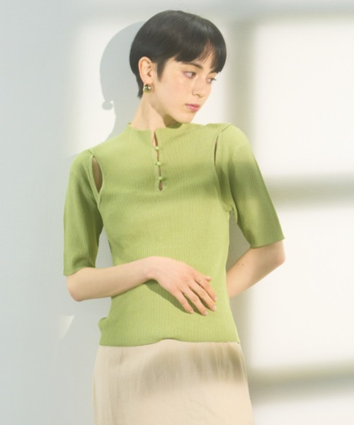 DRWCYS（ドロシーズ）の「ショルダーカットシアーリブニット  shoulder cut sheer rib knit（ニット/セーター・レディース・ライトグリーン/ブラック/ベージュ・FREE）」の7枚目の写真