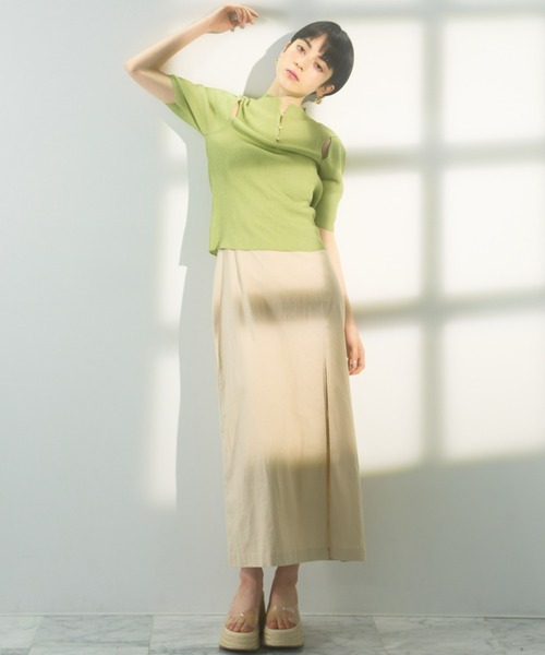 DRWCYS（ドロシーズ）の「ショルダーカットシアーリブニット  shoulder cut sheer rib knit（ニット/セーター・レディース・ライトグリーン/ブラック/ベージュ・FREE）」の5枚目の写真