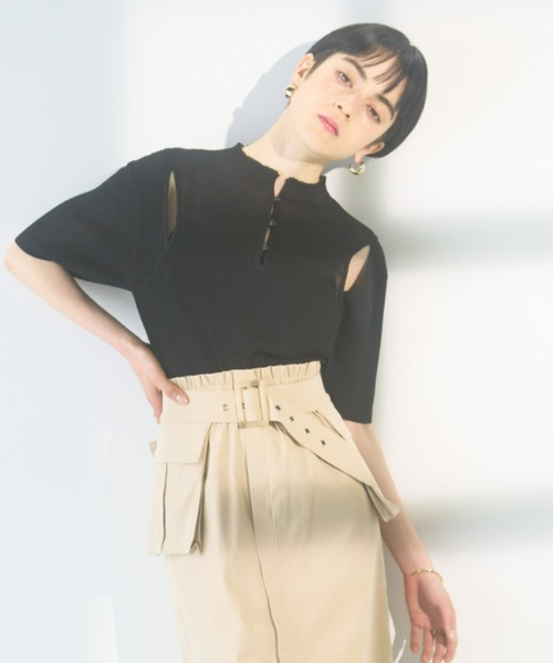 DRWCYS（ドロシーズ）の「ショルダーカットシアーリブニット  shoulder cut sheer rib knit（ニット/セーター・レディース・ライトグリーン/ブラック/ベージュ・FREE）」の22枚目の写真