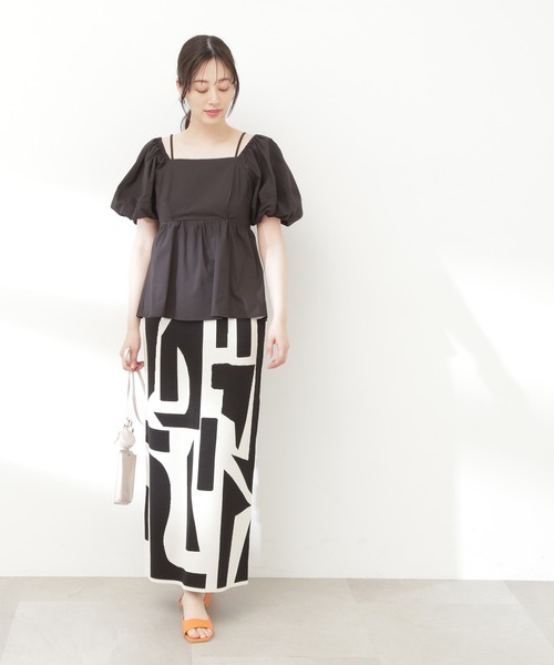 N.(N. Natural Beauty Basic)(エヌエヌナチュラルビューティーベーシック)の「◆ジオメトリックパターンジャガードスカート(スカート・レディース・ブラック/キャメル・MEDIUM)」の4枚目の写真