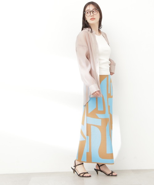 N.(N. Natural Beauty Basic)(エヌエヌナチュラルビューティーベーシック)の「◆ジオメトリックパターンジャガードスカート(スカート・レディース・ブラック/キャメル・MEDIUM)」の8枚目の写真