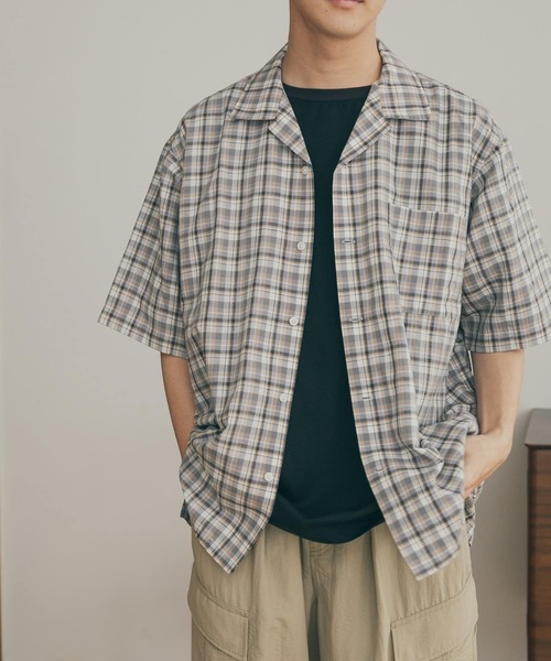 FORK&SPOON(フォークアンドスプーン)の「FORK&SPOON オープンカラーチェックシャツ(シャツ/ブラウス・メンズ・ブラック系その他/グレー系その他・4/5/6)」の1枚目の写真