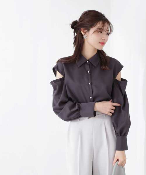 PROPORTION BODY DRESSING（プロポーションボディドレッシング）の「オープンショルダーショートブラウス / 1213110900（シャツ/ブラウス・レディース・ホワイト/ダークグレー/グレー・FREE）」の10枚目の写真