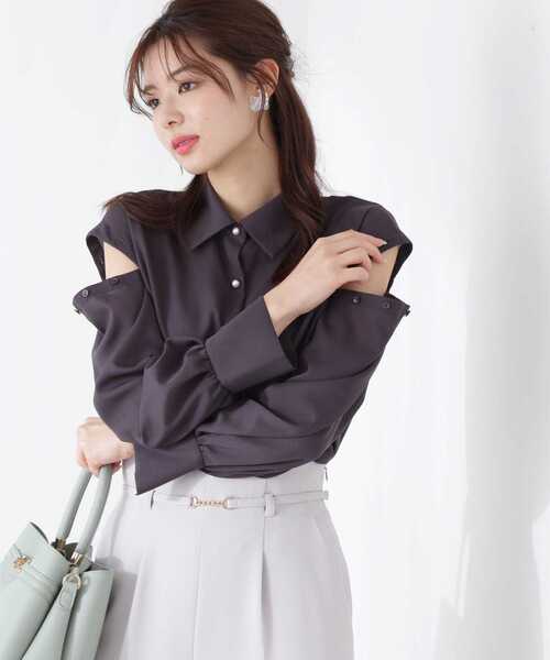 PROPORTION BODY DRESSING（プロポーションボディドレッシング）の「オープンショルダーショートブラウス / 1213110900（シャツ/ブラウス・レディース・ホワイト/ダークグレー/グレー・FREE）」の11枚目の写真