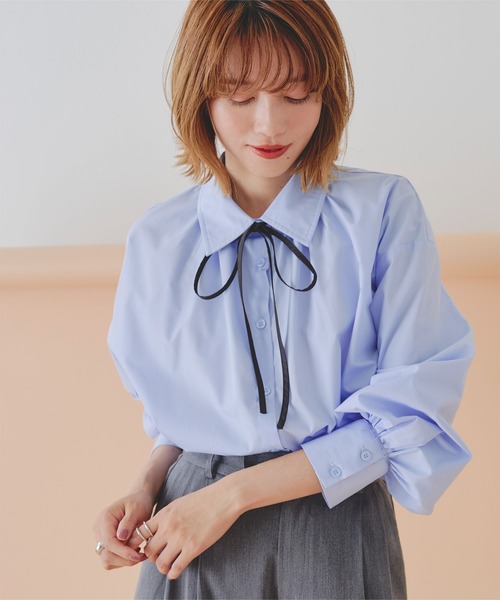 titivate(ティティベイト)の「ボウタイ付きシャツ(シャツ/ブラウス・レディース・ブルー/オフホワイト/ラベンダー・S/M)」の12枚目の写真