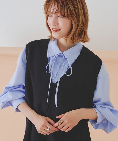 titivate(ティティベイト)の「ボウタイ付きシャツ(シャツ/ブラウス・レディース・ブルー/オフホワイト/ラベンダー・S/M)」の13枚目の写真