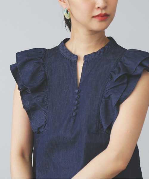 FREE'S MART（フリーズマート）の「◆ダブルフリルフレンチスリーブブラウス（シャツ/ブラウス・レディース・ワンウォッシュ/ホワイト/パープル・FREE）」の4枚目の写真