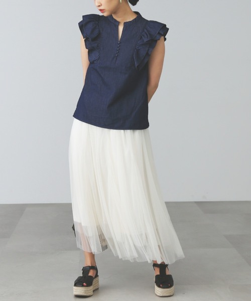 FREE'S MART（フリーズマート）の「◆ダブルフリルフレンチスリーブブラウス（シャツ/ブラウス・レディース・ワンウォッシュ/ホワイト/パープル・FREE）」の18枚目の写真