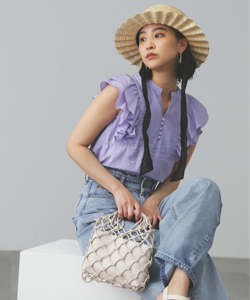 FREE'S MART（フリーズマート）の「◆ダブルフリルフレンチスリーブブラウス（シャツ/ブラウス・レディース・ワンウォッシュ/ホワイト/パープル・FREE）」の21枚目の写真