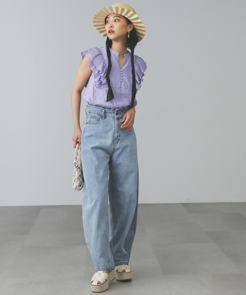 FREE'S MART（フリーズマート）の「◆ダブルフリルフレンチスリーブブラウス（シャツ/ブラウス・レディース・ワンウォッシュ/ホワイト/パープル・FREE）」の16枚目の写真