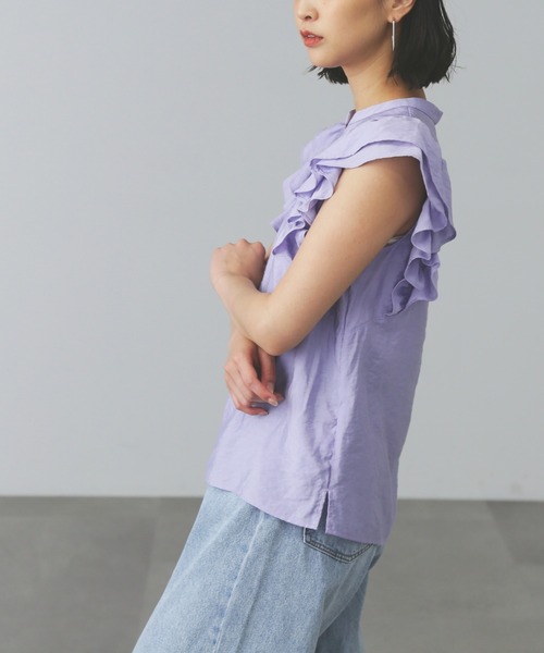 FREE'S MART（フリーズマート）の「◆ダブルフリルフレンチスリーブブラウス（シャツ/ブラウス・レディース・ワンウォッシュ/ホワイト/パープル・FREE）」の13枚目の写真