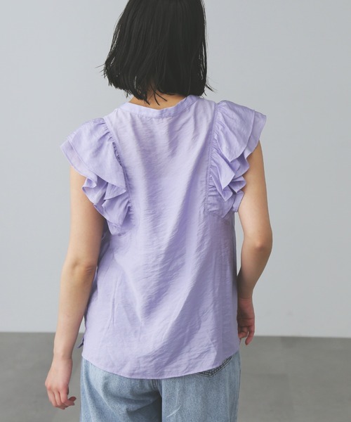 FREE'S MART（フリーズマート）の「◆ダブルフリルフレンチスリーブブラウス（シャツ/ブラウス・レディース・ワンウォッシュ/ホワイト/パープル・FREE）」の19枚目の写真