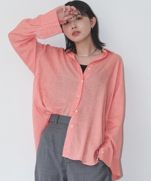 Aunt Marie's(アントマリーズ)の「オーバーサイズリネンルーズシャツ(シャツ/ブラウス・レディース・チャコールグレー/ベージュ/ピンク/グリーン/ブルー・FREE)」の11枚目の写真