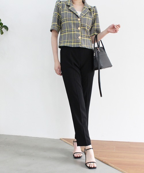 MODE ROBE（モードローブ）の「半袖チェックジャケット（テーラードジャケット・レディース・イエロー/グリーン・FREE）」の5枚目の写真