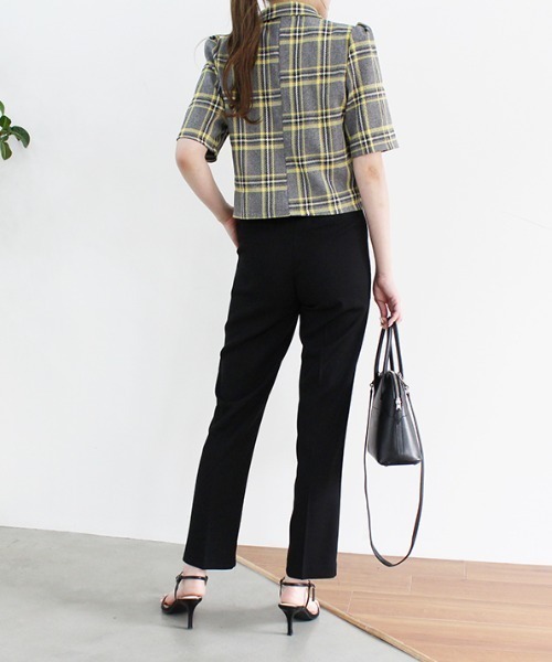 MODE ROBE（モードローブ）の「半袖チェックジャケット（テーラードジャケット・レディース・イエロー/グリーン・FREE）」の3枚目の写真