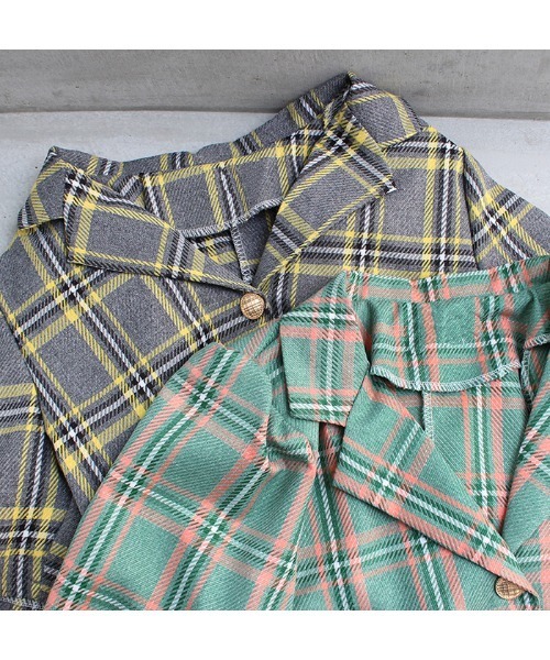 MODE ROBE（モードローブ）の「半袖チェックジャケット（テーラードジャケット・レディース・イエロー/グリーン・FREE）」の9枚目の写真