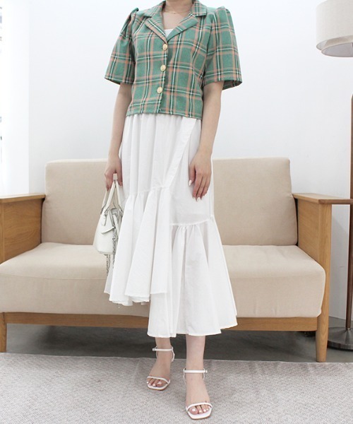 MODE ROBE（モードローブ）の「半袖チェックジャケット（テーラードジャケット・レディース・イエロー/グリーン・FREE）」の15枚目の写真