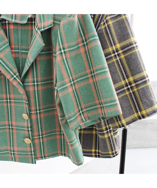 MODE ROBE（モードローブ）の「半袖チェックジャケット（テーラードジャケット・レディース・イエロー/グリーン・FREE）」の21枚目の写真