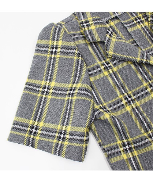 MODE ROBE（モードローブ）の「半袖チェックジャケット（テーラードジャケット・レディース・イエロー/グリーン・FREE）」の13枚目の写真