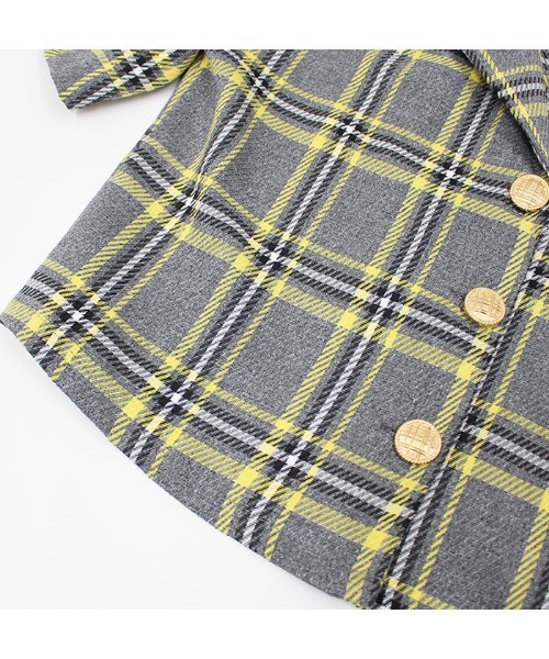MODE ROBE（モードローブ）の「半袖チェックジャケット（テーラードジャケット・レディース・イエロー/グリーン・FREE）」の22枚目の写真
