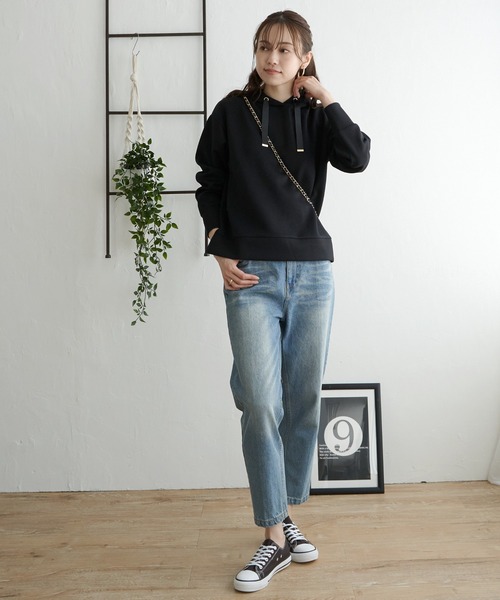 ikka（イッカ）の「ダンボールフードパーカー（パーカー・レディース・ブラック/ダークグリーン/ベージュ/ピンク/モカ・S/M/L）」の11枚目の写真