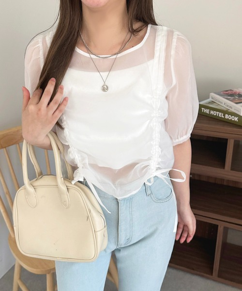 apres jour（アプレジュール）の「カップ付きキャミ+ドロストシアートップス【ZOZOTOWN限定アイテム】（Tシャツ/カットソー・レディース・ブルー/ピンク/オフホワイト・フリー/X-LARGE）」の4枚目の写真