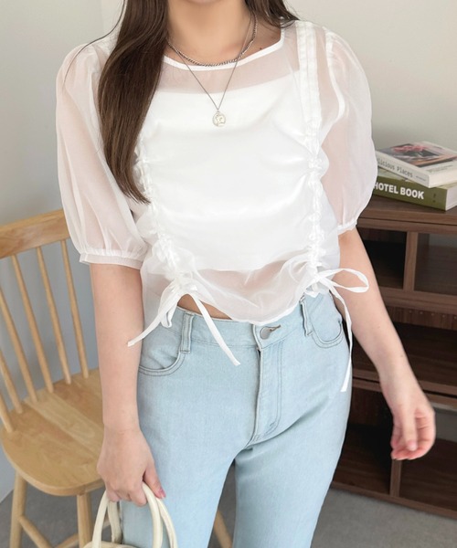 apres jour（アプレジュール）の「カップ付きキャミ+ドロストシアートップス【ZOZOTOWN限定アイテム】（Tシャツ/カットソー・レディース・ブルー/ピンク/オフホワイト・フリー/X-LARGE）」の5枚目の写真