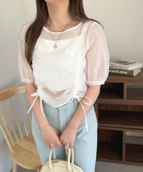 apres jour（アプレジュール）の「カップ付きキャミ+ドロストシアートップス【ZOZOTOWN限定アイテム】（Tシャツ/カットソー・レディース・ブルー/ピンク/オフホワイト・フリー/X-LARGE）」の7枚目の写真