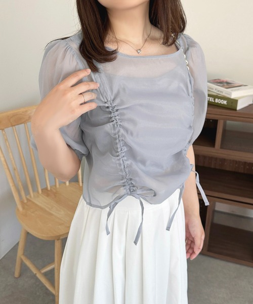 apres jour（アプレジュール）の「カップ付きキャミ+ドロストシアートップス【ZOZOTOWN限定アイテム】（Tシャツ/カットソー・レディース・ブルー/ピンク/オフホワイト・フリー/X-LARGE）」の14枚目の写真