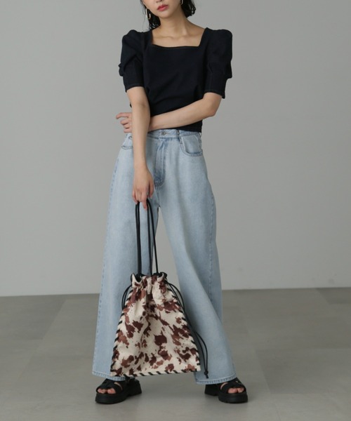 FREE'S MART(フリーズマート)の「サイドドローイングバッグ(ハンドバッグ・レディース・ホワイト/ブラック・フリ-)」の4枚目の写真