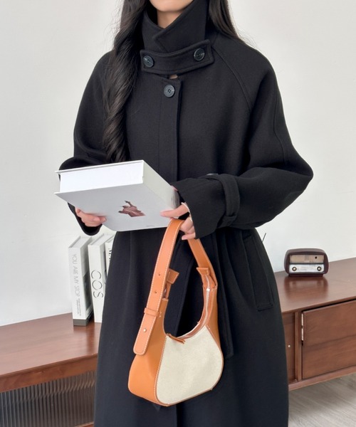 セール】オーバーサイズスタンドカラーメルトンロングコート