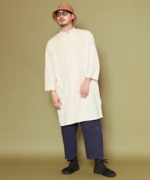 カヤ(カヤ)の「【カヤ】書生バンドカラーロングシャツ(シャツ/ブラウス・メンズ・キナリ/ブルー/スミクロ・FREE)」の16枚目の写真