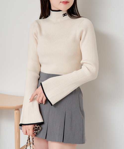 ミエコ　ウエサコ刺繍ハイネックセーター ミエコ ウエサコ刺繍ハイネックセーター sakishimatokyo ニット