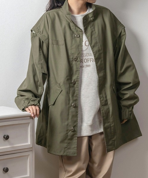 make a ray!（メイク ア レイ！）の「【0】M-51タイプ TCツイル リップストップ 2WAY ミリタリージャケット/ ベスト/袖脱着可能（ミリタリージャケット・レディース・オリーブ・M/L/XL）」の21枚目の写真