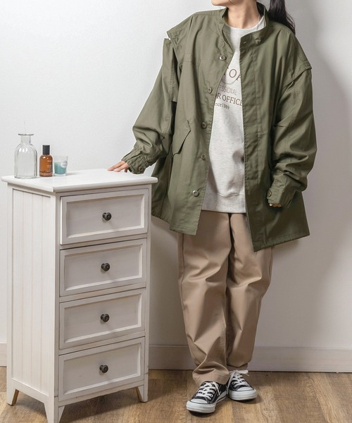 make a ray!（メイク ア レイ！）の「【0】M-51タイプ TCツイル リップストップ 2WAY ミリタリージャケット/ ベスト/袖脱着可能（ミリタリージャケット・レディース・オリーブ・M/L/XL）」の19枚目の写真
