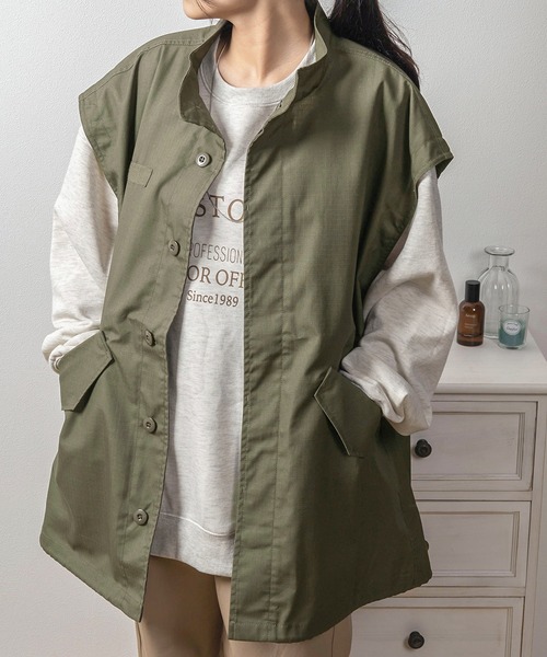 make a ray!（メイク ア レイ！）の「【0】M-51タイプ TCツイル リップストップ 2WAY ミリタリージャケット/ ベスト/袖脱着可能（ミリタリージャケット・レディース・オリーブ・M/L/XL）」の22枚目の写真