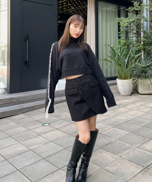 LEANN MOMENT（リーンモーメント）の「Wrap cut skirt（スカート・レディース・ブラック/ブラウン・SMALL/MEDIUM）」の13枚目の写真