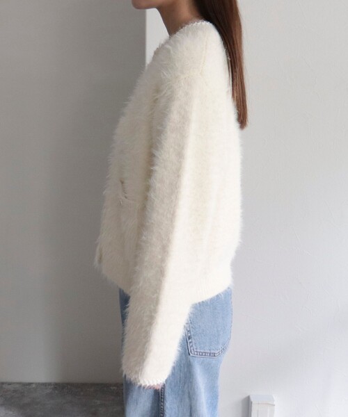 fredy emue（フレディエミュ）の「シャギーポケット付ジャケットカーディガン（カーディガン/ボレロ・レディース・ベージュ/グレー/チャコールグレー/アイボリー/ネイビー・38）」の7枚目の写真